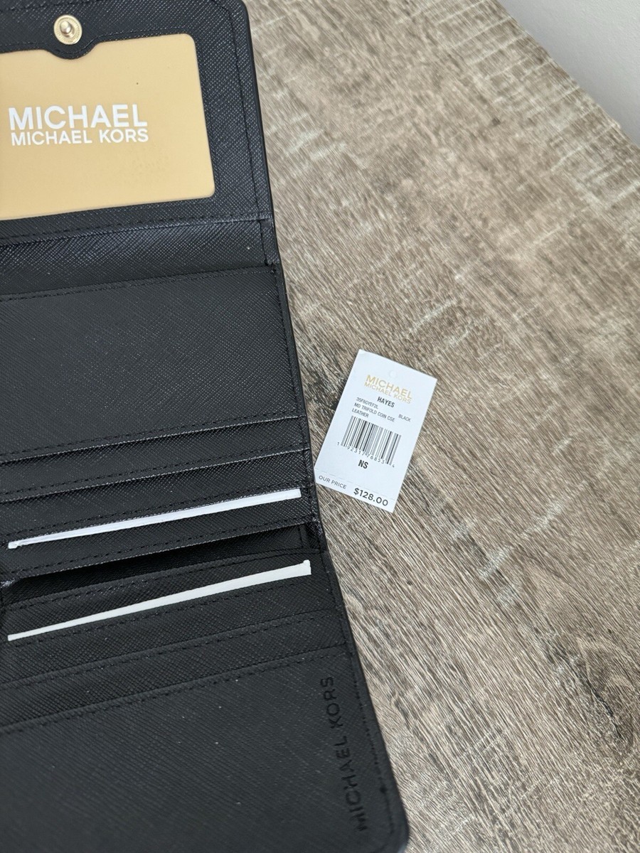 MICHAEL KORS HAYES ブラック三つ折り財布 35F8GYEF2L Michael Kors Hayes Black Pebble Leather MD Trifold Coin Case