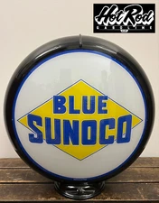 BLUE SUNOCO Reproduction 13.5" Gas Pump Globe - (Black Body)