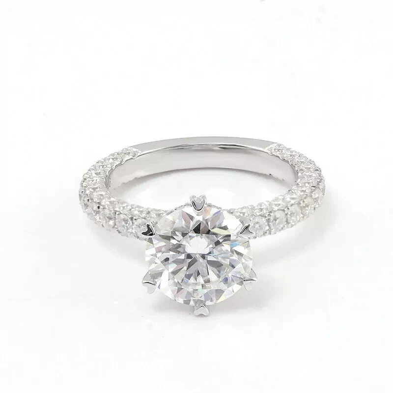 Кольцо с одним круглым бриллиантом 3 карата с акцентами белое золото 14 карат - Изображение 4 из 4