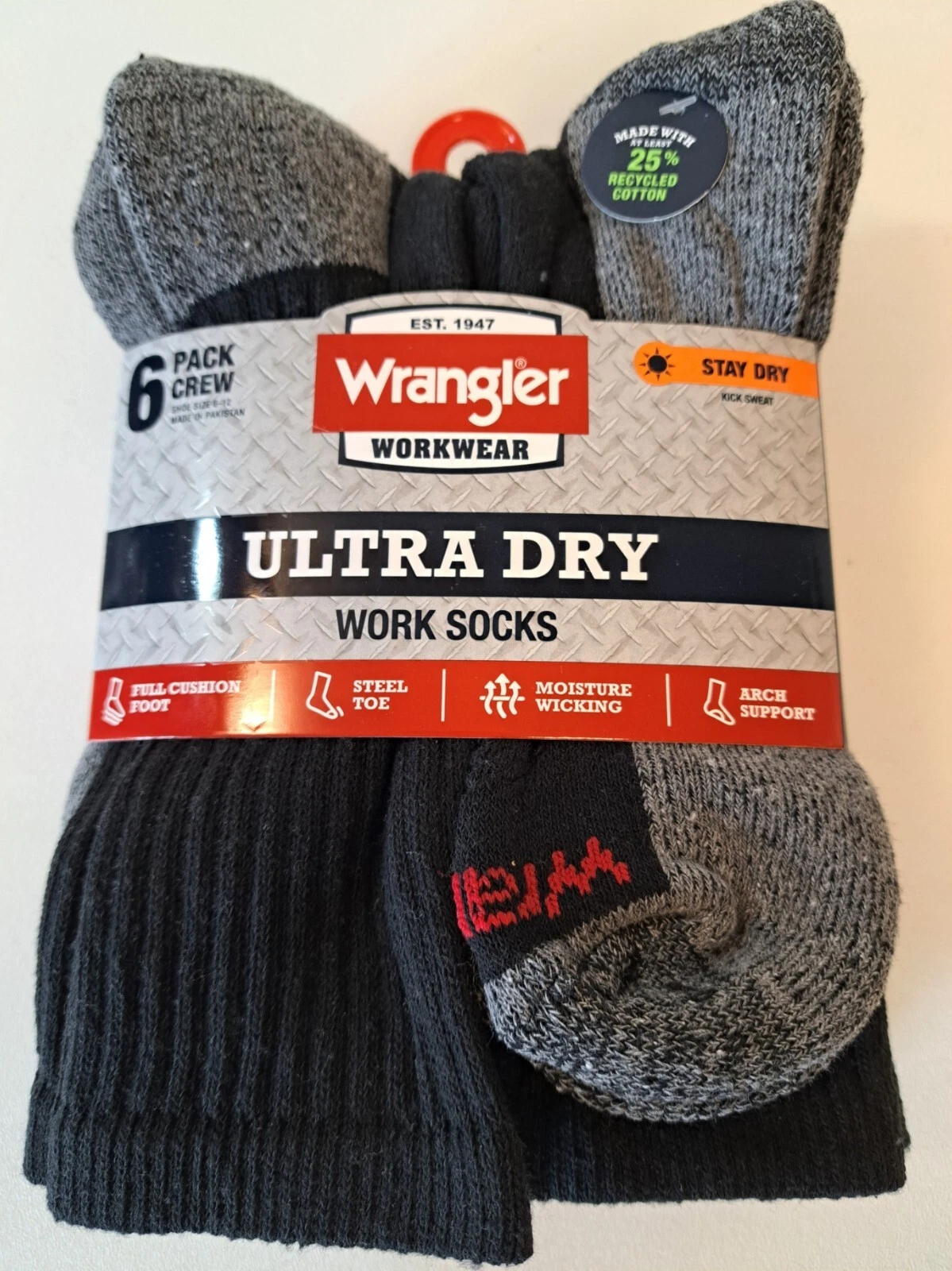 Ultra Dry Steel Toe Sock Wrangler Mens Cushion Crew Size 6-12 Black Work 6 Pair
Opens in a new windo