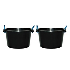 2 x 45L Muck Bucket Rope Handles Heavy Duty Builder Cement Mixing Storage -Black