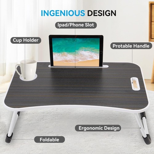 Laptop Bed Desk, Foldable Laptop Lap Desk Tray Table with USB Charge Port, Black - Afbeelding 5 van 12