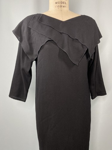 Vintage Dress SIZE 6 MEDIUM black wool JERRY REGENBOGEN designer 80s 90s goth - Picture 4 of 8
