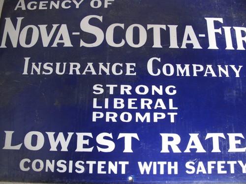 Antique Porcelain Sign Agency of Nova-Scotia Fire Insurance 14" x 21" Blue/White - Picture 7 of 8