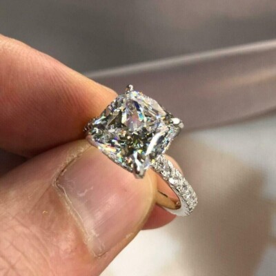 2 Ct Cushion Cut Simulated Solitaire Engagement Ring In 14K White Gold Plated