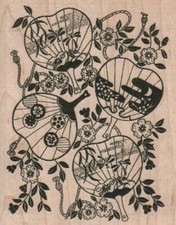 Fan And Flower Background 2 1/2 x 3" Rubber Stamp, Mixed Media, Background
