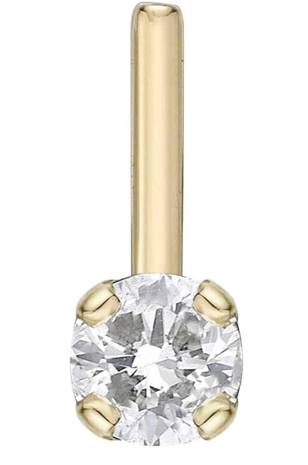 L Shape Nose Ring 20G 1.5mm-3mm Round Natural Diamond 14K Yellow Gold - Image 2 of 3