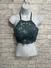 Victoria Secret Teal Bralette Bra Push Up High Neck Halter Lace Crop Size Small