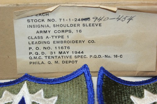 De colección Segunda Guerra Mundial Edición Militar de EE. UU. Cuerpo de Ejército 16 Insignias Militares 2 Parches C - Imagen 3 de 5