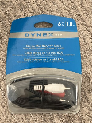 Dynex DX-C101671 6ft Long Stereo  Y  Audio Cable RCA to 3.5mm Headphone Jack
