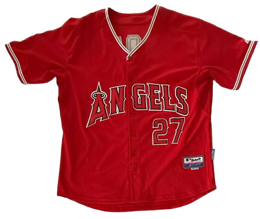 Majestic Mike Trout LA Angels #27 Red Stitched Jersey Mens SZ 50