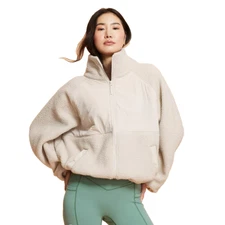Blogilates x Target Womens Campfire Fleece Full Zip Jacket 1X Light Taupe