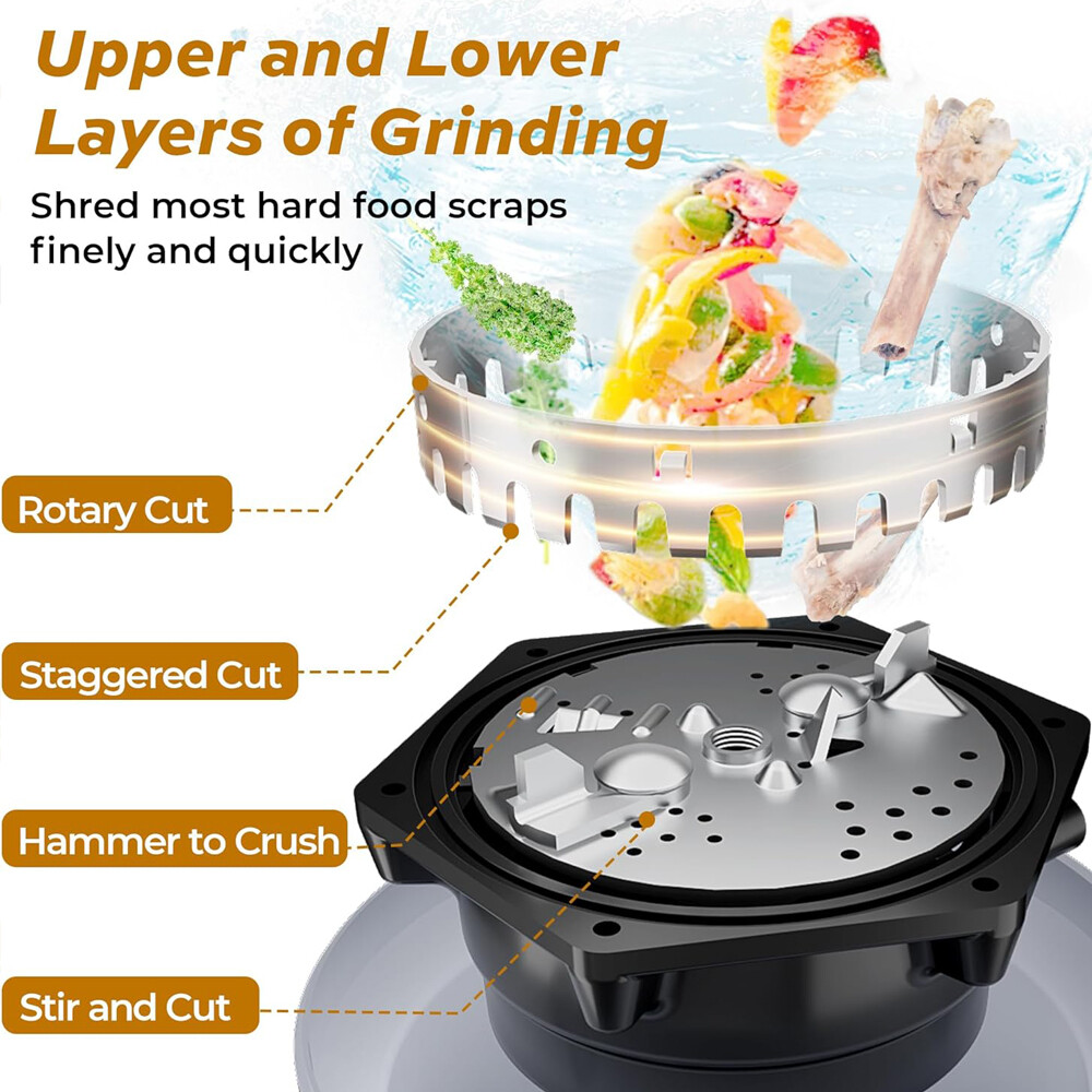 1/2 HP Garbage Disposal Grinding System Kitchen Sink Food Waste With ...