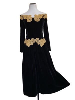 Jessica McClintock Black Velvet Dress Gold Glitter Sz 14 Queen Renaissance Long | eBay Jessica McClintock Black Velvet Dress Gold Glitter Sz 14 Queen Renaissance Long | eBay
