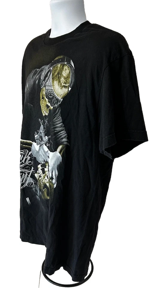 86 Dyse One Auténtica Camisa Hombres Grande Negra Manga Corta Calavera Esqueleto Tatuaje Foto 4 de 4
