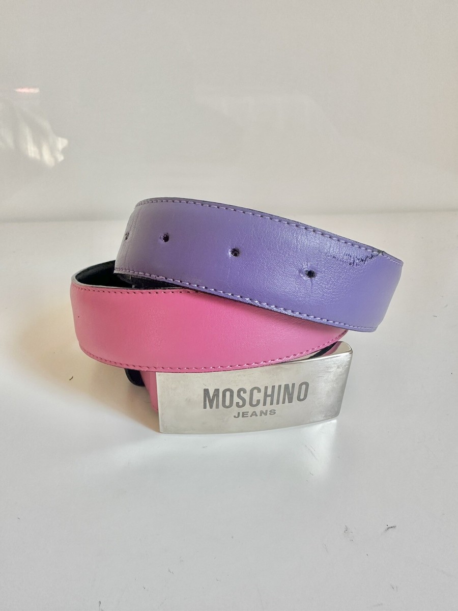 MOSCHINO Jeans Vintage Belt Leather Silver Metal Plate Pink  display picture 3