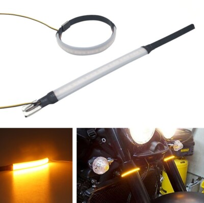 2Pcs Wrap-around Amber LED Turn Signal Light Strip for Motorcycle Dirt Bike  Fork