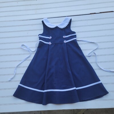 Bonnie Jean Girls Party Dress Fit Flare Navy White Collar Tie Back Sz 5 |  eBay