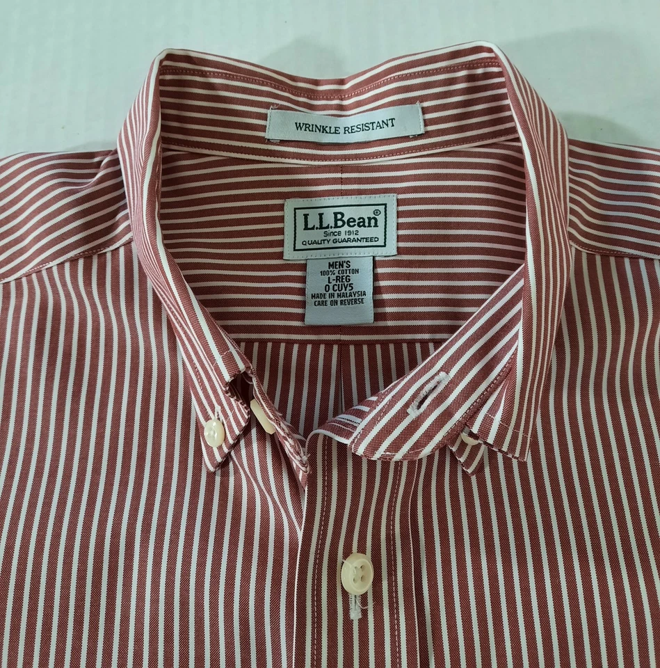 LL Bean Wrinkle Resistant LS Striped Button Down Shirt Men Size L Runs Big - Image 4 of 4