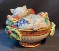 Fitz and Floyd Kristmas Kitty Lidded Box with Original Box