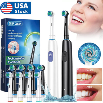 Electric Rotating Toothbrush USB Rechargeable 5 Modes 4/8 Brush Heads Timers