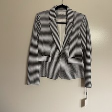 Calvin Klein Women 6 Black White Striped Classic Single Button Front Blazer NWT