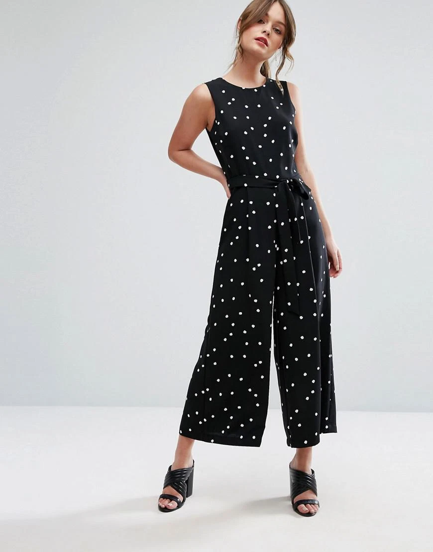 NEW WAREHOUSE BLACK POLKA DOT SPOTTED DOTTY WIDE LEG JUMPSUIT WORK