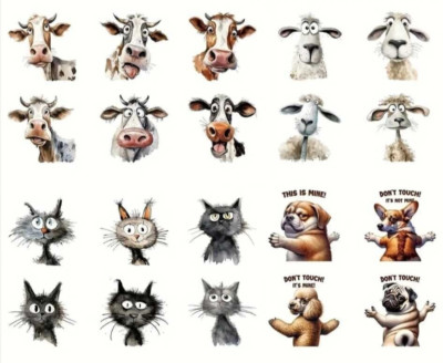 Lustige Tier Tasse Aufkleber - Niedliche Katze Hund Kuh Aufkleber für Tassen & Geschenke