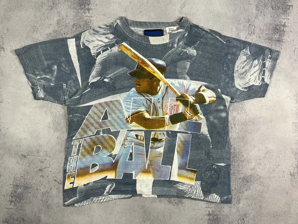 Vintage MLB All Over Print Short Sleeve Kids T Shirt Blue 12 Years 00’s Rare - Image 2 of 4