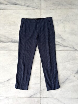 Banana Republic Avery Linen Blend Pants Blue Pinstripe Women’s Long