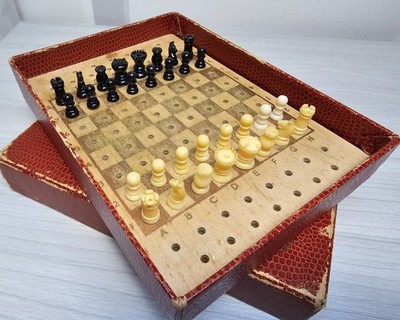 Vintage English Pocket Chess K&C Ltd London Wooden Board Vintage Game Travel