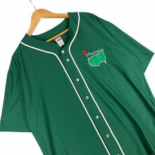 Masters Golf Tournament Baseball Shirt Jersey Green Mesh Button Up Mens L