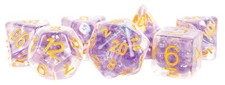 MET687 16mm Resin Poly Dice Set: Pearl Purple with Gold Numbers 7 