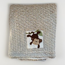 Nojo Little Bedding Tan Brown Monkey Baby Blanket Sherpa Very Soft Fleece