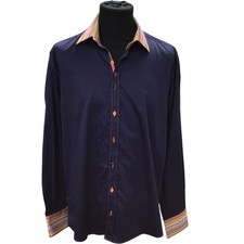 Claudio Lugli Couture Pure Cotton Navy Shirt XL 43-44 Multicolour Trim Rainbow