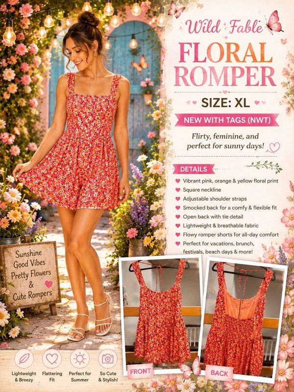 Wild Fable Floral Romper – Size XL – New With Tags 🌸
