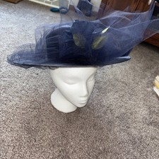 VINTAGE LADIES Navy Blue GEORGI CHURCH/Kentucky Derby HAT With Netting Flower