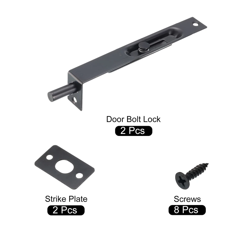 Paquete de 2 pestillos de cerradura deslizable ocultos para puerta de acero inoxidable de 6 pulgadas negro Foto 3 de 4