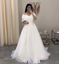 Organza Off The Shoulder Floor Length Wedding Dress Princess Tulle Bridal Gowns