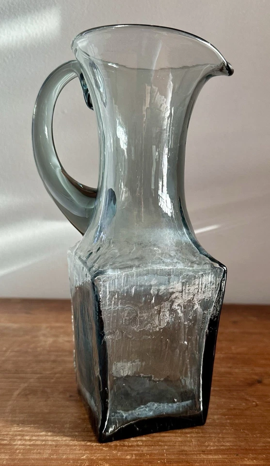 复古 MCM 玻璃水罐方形纹理冰斯堪的纳维亚 Holmegaard 风格 9 英寸高 — 第 4/4 张图片