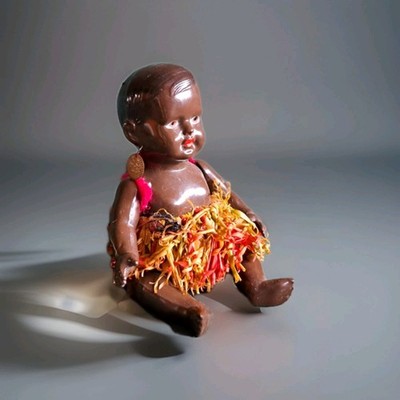 Antike CELLBA Puppe African Baby Mambi ~1935 Bastrock & Ohrringe TOP!
