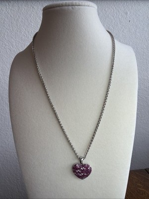 Sterling Silber 16'' Halskette Pave Rosa Rubin Kristall Herz Anhänger RT 925 i1