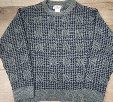 VTG 80s LL Bean Wool Nylon Sweater Men's Medium Made in USA Grandpa Windowpane