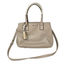 NINE WEST Handheld Satchel Handbag Crossbody Beige Silver Hardware