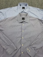 Lot of 2 David Donahue Dress Shirts Mens 17 34/35 Plaid Check 100 Cotton Work