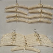 23 Pc Cream Ivory Satin Padded Clothes Hangers W/Bows Bulk Set Wedding Lingerie