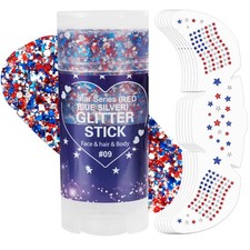 Red White Blue Glitter Stick  6Pcs Freckles Face Tattoos for 4th of July Kids