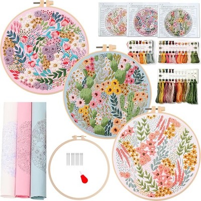 Smart-Feather 3-teiliges Blumen-Stickset für Anfänger, Stickstich-Übungssets fü
