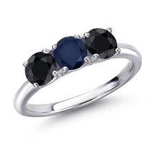 925 Sterling Silver Sapphire and Black Sapphire Engagement Ring For Women 