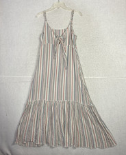Elan Striped Maxi Dress Tea Length Multicolor Women's S Knot Tie Front